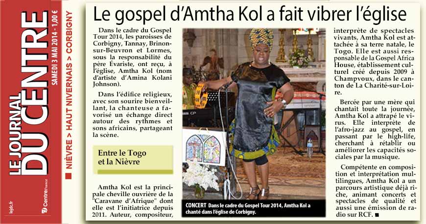 Concert: Dans le cadre du Gospel Tour 2014, Amtha Kol a chanté dans l'église de Corbigny.